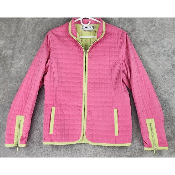 Carlisle Jacket Womens Sz 8 Pink Quilted Full Zip Long Sleeve Retro 90s Vintage